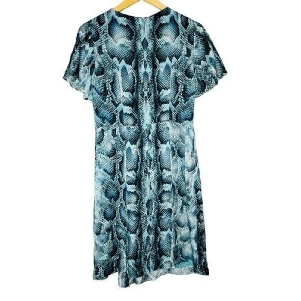 Elie Tahari  Dia Gathered Snake-Print Silk-Satin Mini Dress Turquoise Size 4 - Picture 5 of 15